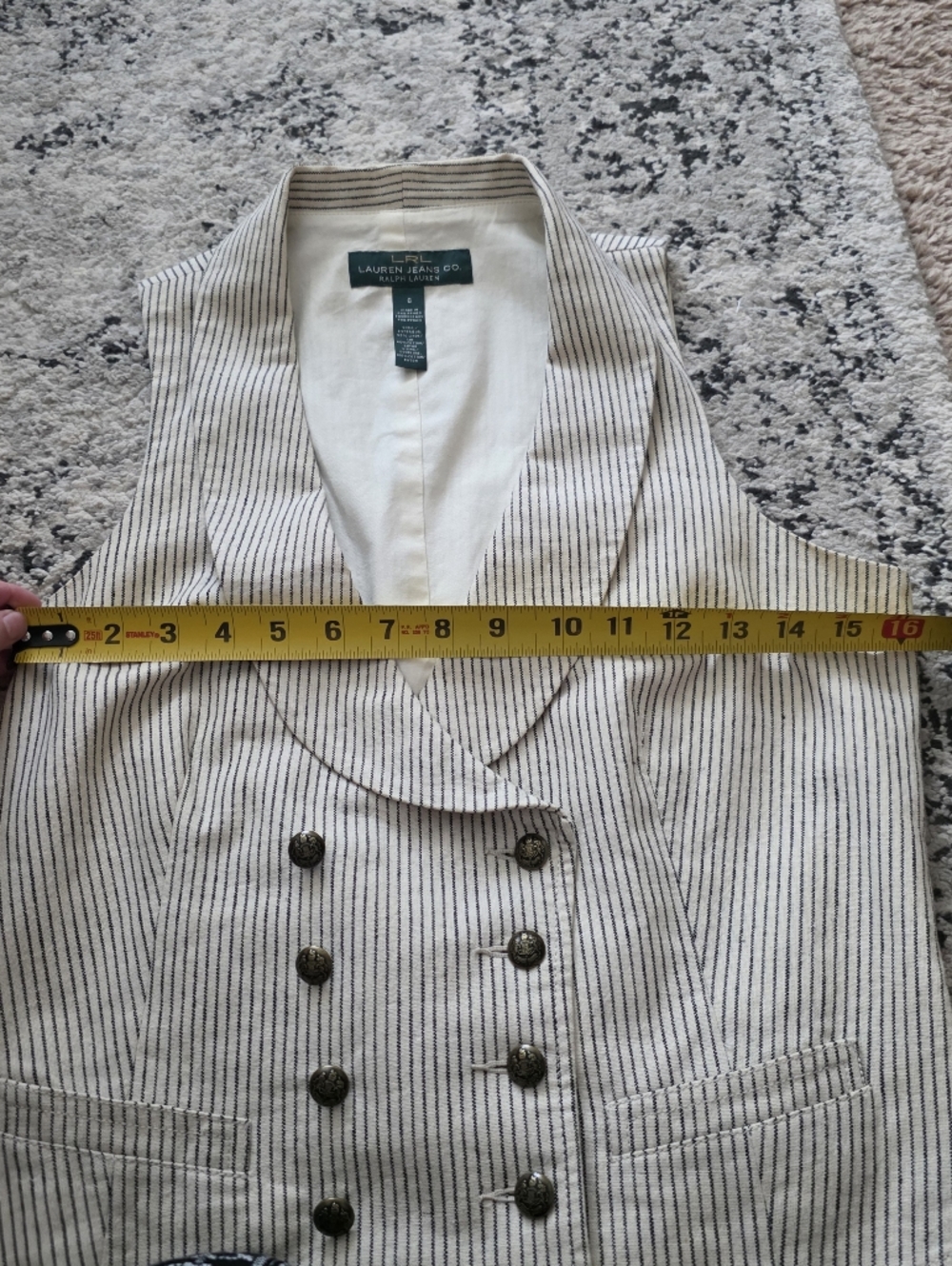 Vintage Lauren Ralph Lauren Linen Blend Vest Crest Button Equestrian Preppy Chic - Picture 7 of 7
